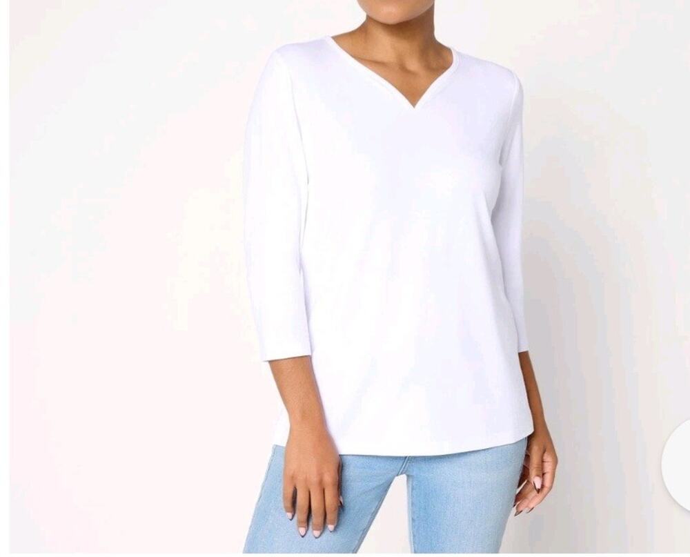 Denim & Co So Soft Jersey Sweetheart Neck Top Size Med White A710607 NWOT
